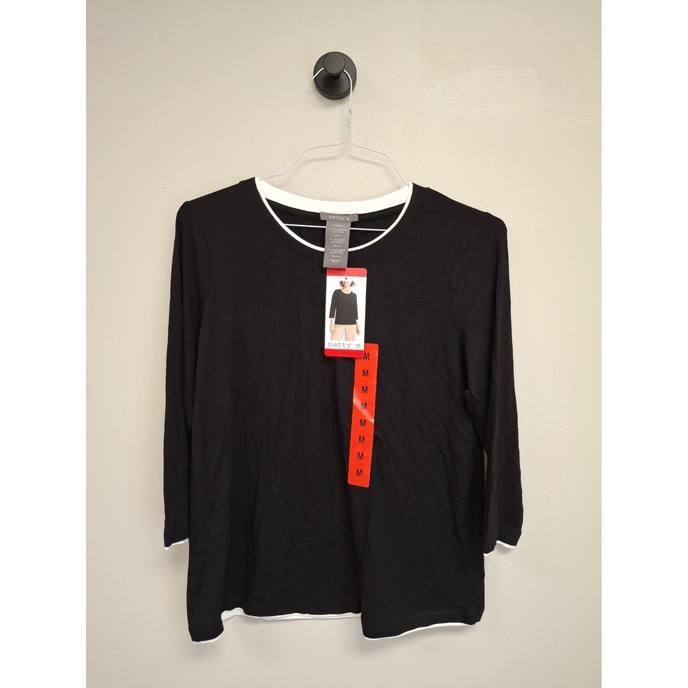 Matty M Womens 3/4 Sleeve Top, Black / Ivory, Size: Medium, New
